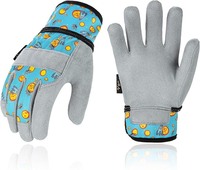 Vgo... 1-Pair Age 7-8Kids Gardening Gloves,Children Yard Work Gloves,Soft Safety Outdoor Playing Gloves(Size XL, Blue Plane, KID-MF3561)