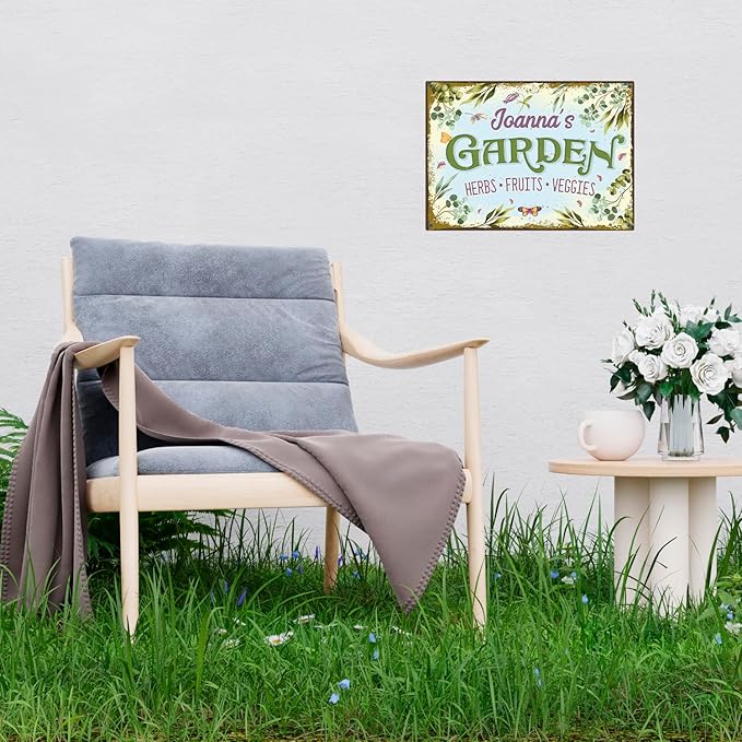 Custom Garden Sign, Present, Personalized Name for Vegetable Patch and Backyard Décor Sign, 10x14 Inches, Rust Free .040 Aluminum, Fade Resistant, Made in USA by Sigo Signs