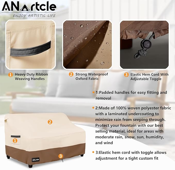 3-Seater Patio Sofa Cover,76W x 32.5D x 33H Inches Outdoor Couch Cover,100% Waterproof Heavy Duty Patio Sofa Covers,Patio Furniture Covers,Beige&Brown