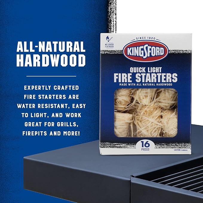 Kingsford Quick Light Fire Starter Rolls, All Natural Hardwood with Paraffin, Water Resistant and Easy Lighting for Charcoal, Pellet Grills, Smokers, Campfires, Outdoor Fireplaces, 16 Count