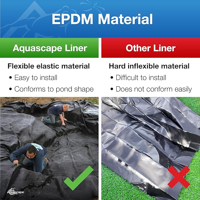 Aquascape PRO Grade 45 MIL EPDM Fish-Safe Pond Liner, 15 x 25 feet, 375 sq ft, Black