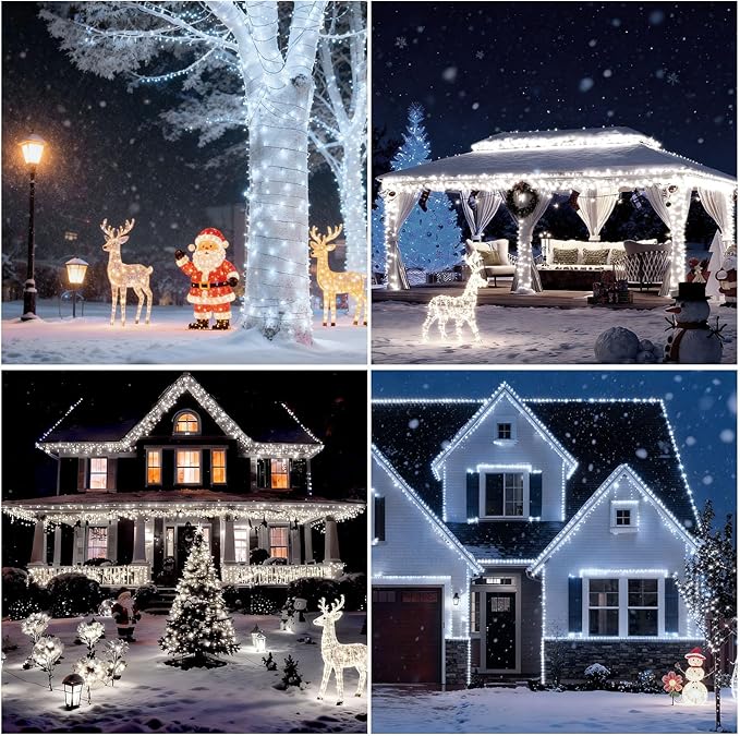 SOLARBABY Solar Christmas Lights Outdoor,142Ft 400 LED White Solar String Lights Outdoor with Remote,19 Modes Waterproof Christmas String Light for Garden Patio Xmas Tree Christmas Decoration