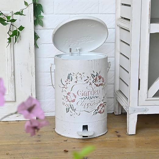 Z&Z ornamentorum Outdoor Small Trash Can with Lid Dog Poop Trash Can Outside for Kitchen Park Garden and Pedal Round Touchless Garbage with Flower and Bird Patterns