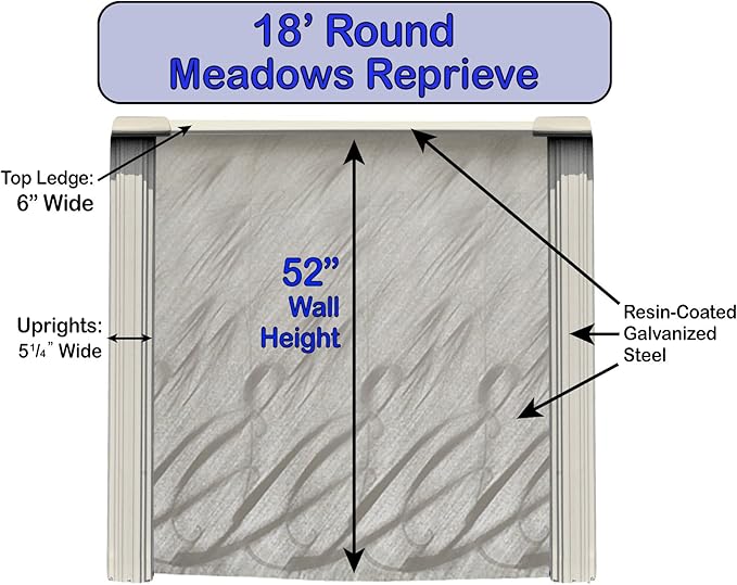 Lake Effect Pools 'Meadows' 18 ft Round Above Ground Swimming Pool | 52 Inch Steel Side Walls | Kit Includes: 25 Gauge Overlap Liner & Widemouth Skimmer