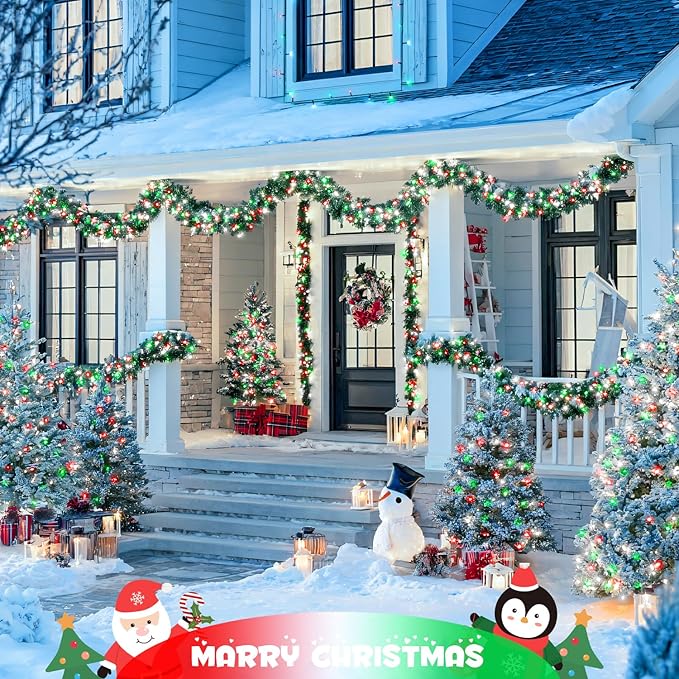 JMEXSUSS 2 Pack Red White and Green Solar Christmas Lights, Each 33FT 100 LED Solar String Lights Outdoor, Waterproof Solar Fairy Lights for Outside Christmas Decorations