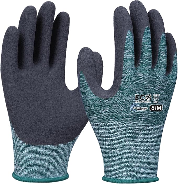 Gardening Gloves for Women and Men, ECO Recycled Polyester Work Gloves with Latex Coating
