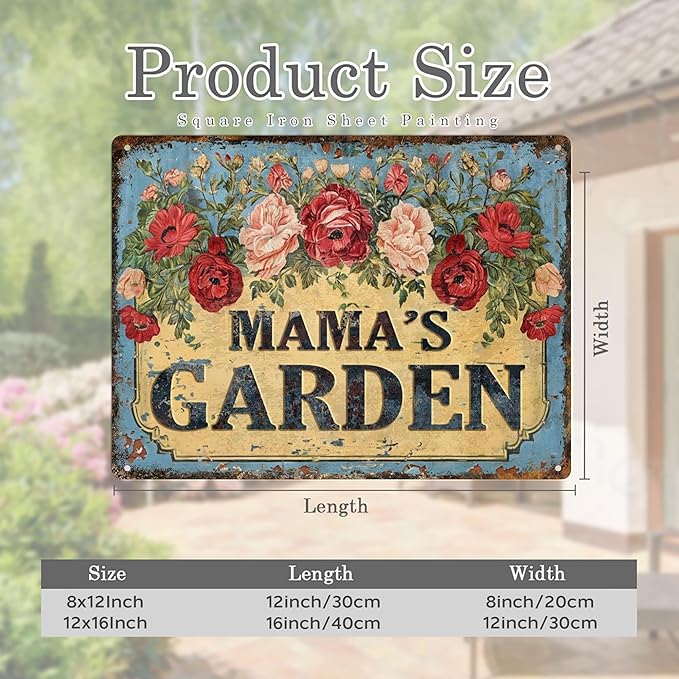 Custom Garden Signs Personalized Metal Tin Sign for Women, Retro Funny Welcome Metal Sign for Outdoor, Patio, Yard Rustic Home Decor Gifts for Mothers Day, Grandmas