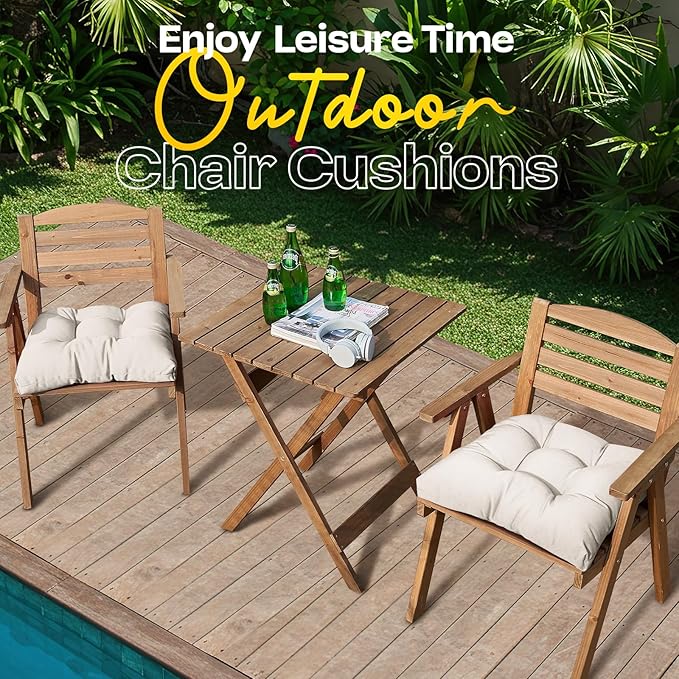 MAGIC ELEPHANT Outdoor Chair Cushions Set of 2, Memory Foam Seat Cushion Pads for Wicker Chair and Patio Furniture, 19 x 19 Inches (Antique White)