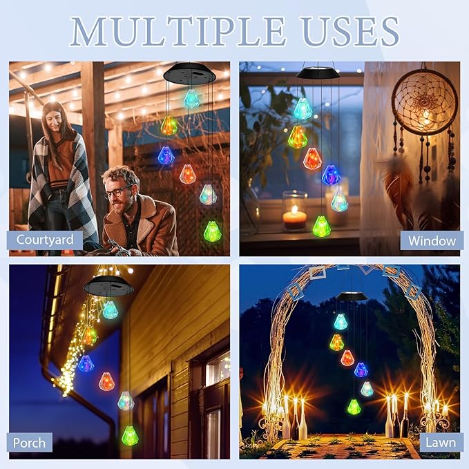 VIHOSE Solar Wind Chimes Lights Outdoor, Color Changing Hanging Solar Wind Chime, Laser Ball Mobile LED Lights for Outside Garden Yard Patio Decor, Waterproof