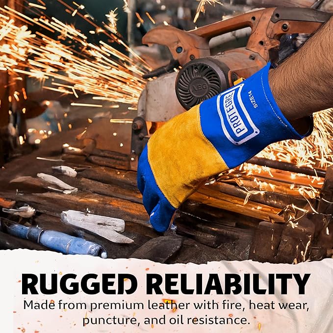 Welding Gloves 16” – 932°F Heat Resistant Leather Gloves with Kevlar – Heavy Duty BBQ & Cooking Gloves for Grill, Oven, Stove, Fireplace, Welding, Forge, MIG, TIG & High Heat Protection