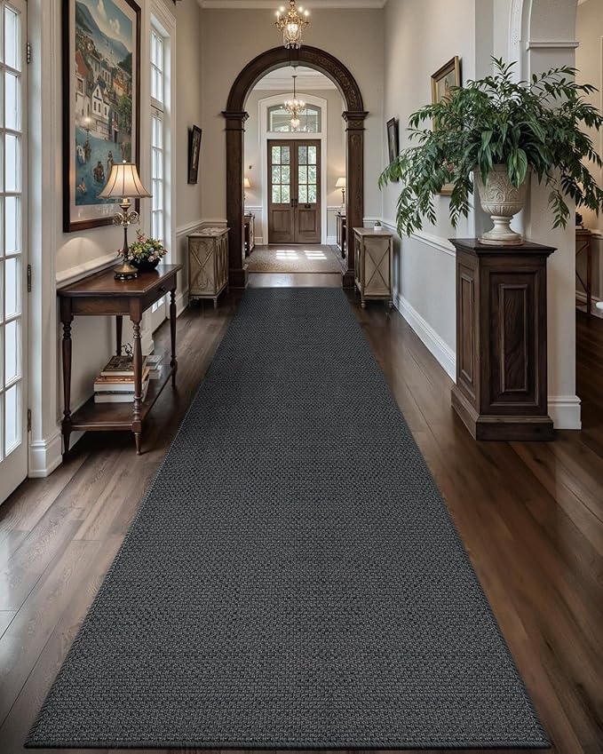 Color&Geometry Door Mat 2'4"x12' Runner Rug with Rubber Backing, Non Slip Washable Hallway Kitchen, Carpet Runners for Hallway Living Room Bedroom, Grey (Rolled-up NO Creases)