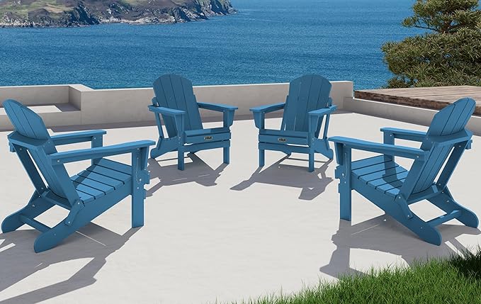 SERWALL Foldable Adirondack Chair Set of 2 for Patio Garden Outdoors Fire Pit Chairs-Navy Blue