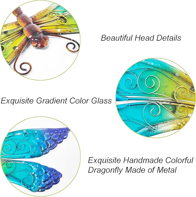 Handmade Metal Dragonfly Wall Decor - Outdoor Garden Fence Art - 15" Rustic Scenic Wall Art for Patio, Bedroom, Bathroom Vivid Hanging Decoration is an ideal Gift for a Father, Mother, and Grandmother
