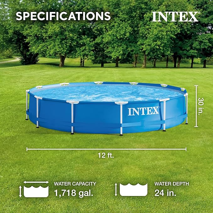 Intex 28211EH 12-Foot x 30-inch Metal Frame Round 6 Person Outdoor Above Ground Swimming Pool with GFCI Filter Pump and Pool Cover