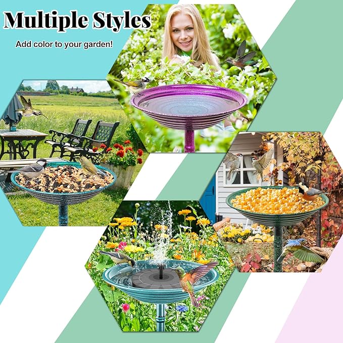 Metal Bird Bath for Outdoors, 28.4" Freestanding Garden Metal Birdbaths with Stable Upgrades Stake, Easy to Clean Birdfeeder for Outside Garden Yard Lawn Decor(Gradient Purple)
