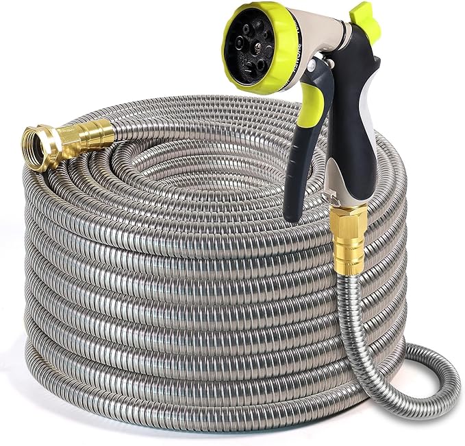 Metal Garden Hose 25 ft – 304 Stainless Steel Water Hose with Nozzle Sprayer, Garden Hoses Flexible, Lightweight, No Kink, Heavy Duty for Outdoor (25 ft)