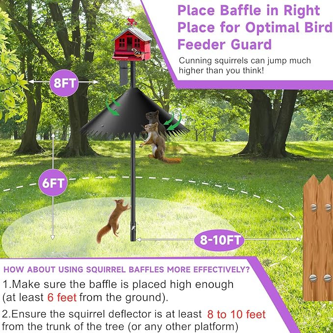 2 Pack Wide Squirrel Baffle for Bird Feeder Pole, Outside Pole Mount Stopper & Bird House Guard for Outdoor Shepherd’s Hook - 19 inch