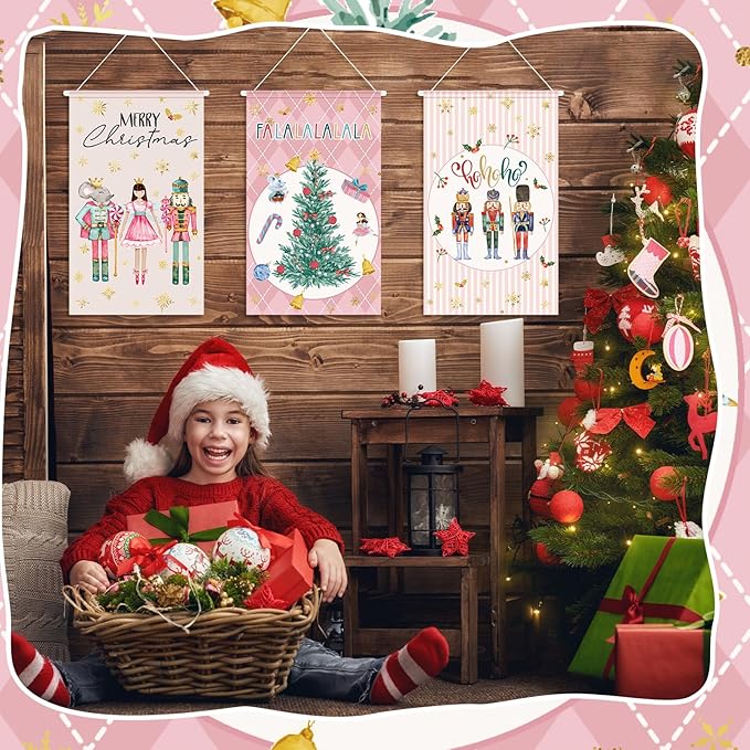 Tegeme 3 Pcs Nutcracker Christmas Door Banner Nutcracker Hanging Flag Decoration Merry Christmas Door Sign Flag 12 x 20 Inch Xmas Home Hanging Banners for Holiday Seasonal Party