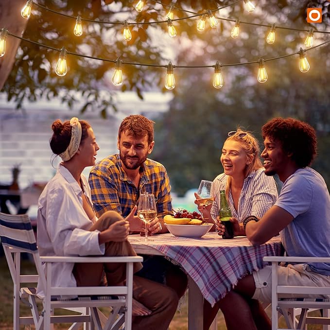 addlon 54FT(48+6) Solar String Lights Outdoor Waterproof with USB Charging & Remote Control - Dimmable Solar Power Patio Lights with LED Bulbs for Porch, Garden, Yard, Market, Bistro - Last for 20+Hrs