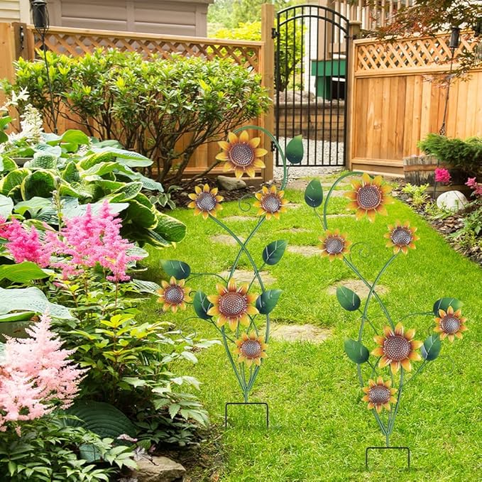 YEAHOME Garden Decor for Outside, 2 Pack 37“ Metal Sunflowers Garden Stakes, Spring Wall Decor, Yellow Look & Personalities Flowers Yard Art for Outdoor Lawn Backyard Porch Patio Home Decorations