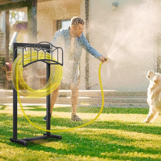 2 Pack Garden Hose Holder-Upgraded Hose Holder Holds 100-feet Hose,Freestanding Heavy Duty Hose Hanger,Sturdy Hose Stand and Hose Storage Rack for Lawn & Yard,Black