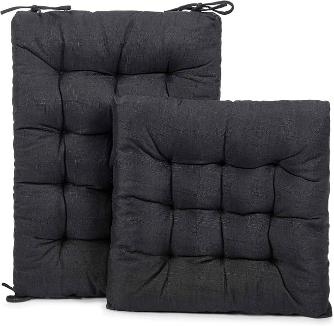 Rocking Chair Cushions Comfortable Tufted Seat Cushion Pads Non-Skid Backed Set of Backrest Cushion and Seat Bottom for Porch Rocker Adirondack Chair (Black, Backrest-24X17,Bottom-17x17)