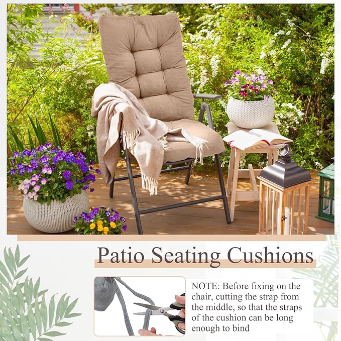 Juexica 4 Sets Outdoor Patio Chair Cushions Seat High Back Tufted Pillow Replacement Rocking Chair Cushions Pads for Patio Summer Seasonal Indoor Home Office(Beige Apricot)