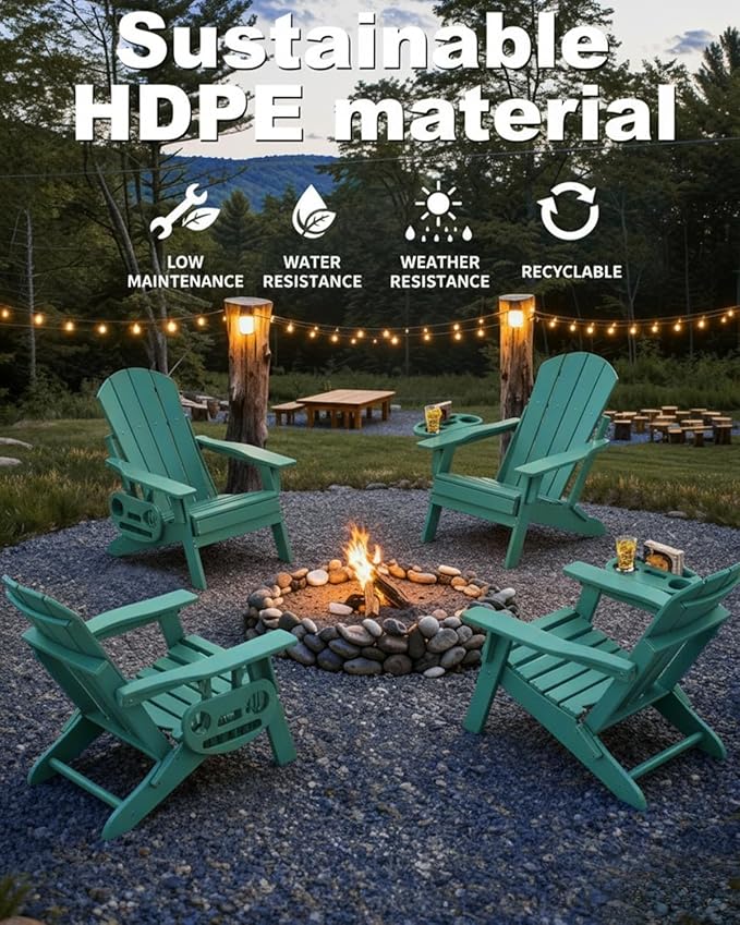 Adjustable Adirondack Chair with Cup Holder, All Weather HDPE Fire Pit Chairs for Deck, Backyard, Patio, Lake Blue