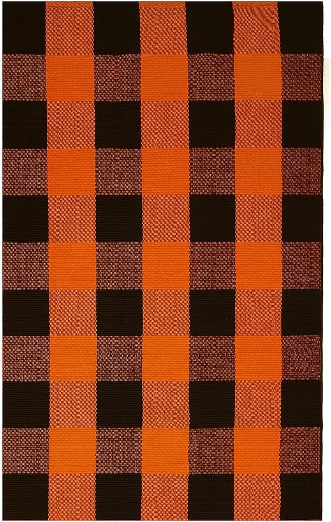 IOHOUZE Fall Buffalo Plaid Check Rug Outdoor Doormat 3x5 Ft Washable Woven Outdoor Indoor Welcome Mats for Front Door/Farmhouse/Entryway/Home Entrance Black and Orange Outdoor Rug