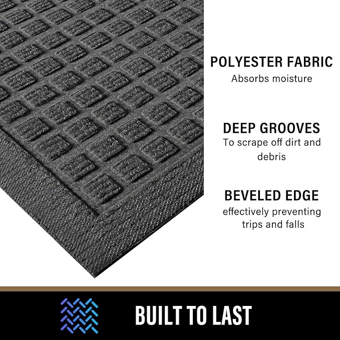 PLEASOR Front Door Mat Indoor Outdoor Entrance, Dirt Resistant and Absorbent Doormat, Sturdy Non-Slip Backing Entry Mat, Fade Resistant, Easy Clean Low-Profile Entryway Mat, 29x17, Grey