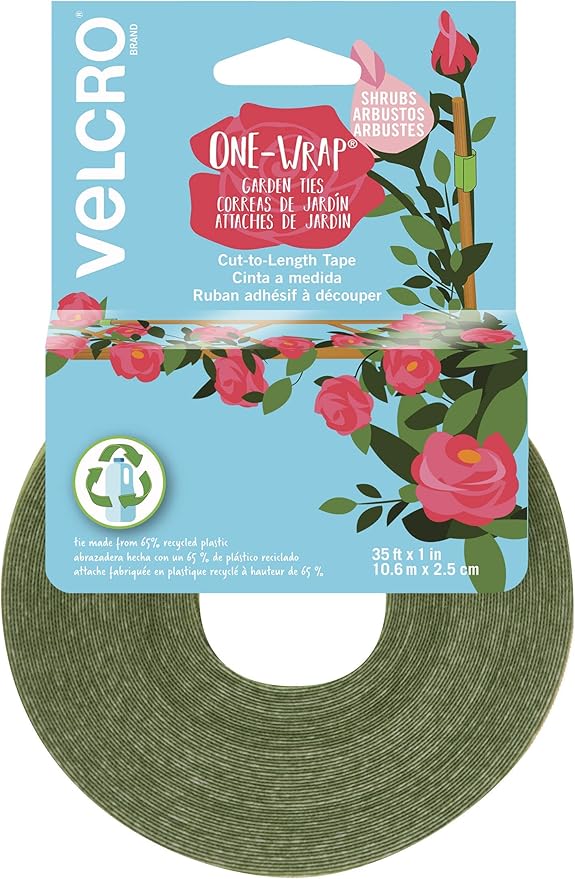 Velcro Brand VEL-30089-AMS Wide Extra Support Garden Ties Recycled Plastic for Strong Roses Shrubs Vines and Heavy Plants, 1in x 35ft, Green