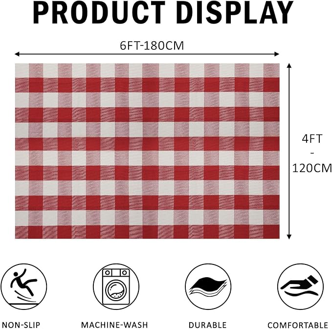 SEEKSEE Cotton Buffalo Plaid Rug 4'x6' Red and White Checked Rug Washable Doormats Indoor Outdoor Rugs for Layered Front Door Mats, Porch, Kitchen, Farmhouse, Entryway