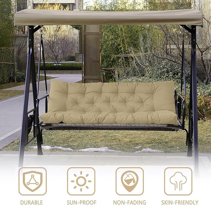Porch Swing Cushions,Outdoor Cushions 3 Seater Replacement with Backrest, Waterproof Thickened Bench Cushion with Ties for Porch, Patio,Outdoor, Backyard and Garden (Beige Yellow 60 * 40 in)
