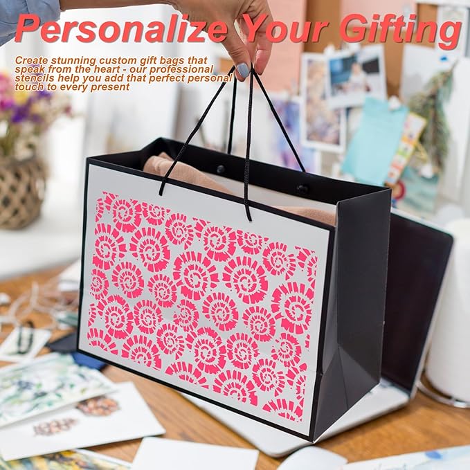 16PCS Geometric Stencils for Painting, Reusable Abstract Layering Stencils for Crafts Reusable on Wood, Furniture, Floor, Drawing Templates for Card Making, Cake Decorating, Rock Painting