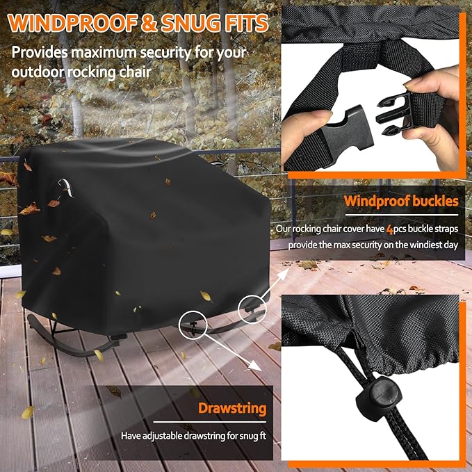 STARTWO Outdoor Papasan Rocking Chair Cover, Patio Furniture Covers Waterproof adapter for Egg Rocking Chairs and Rattan Wicker Lounge Chairs, 38"L x 46"W x 19"H, Black