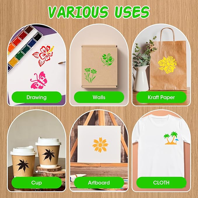 50 Pcs Large Flower Stencils for Painting, 3.94 X 3.94 Inch Flower Stencils for Crafts Reusable, Wood and Wall Stencils for Painting Large Pattern, DIY Templates Holiday Wall Paper (J)