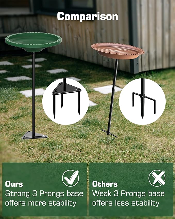 Bird Baths for Outdoors, Detachable Birdbaths for The Garden Clearance, Freestanding Bird Baths for Outdoors Heavy Duty, Bird Bath Bowl Spa & Birdfeeder with Metal Stake Stand, Circle Shape (Green)
