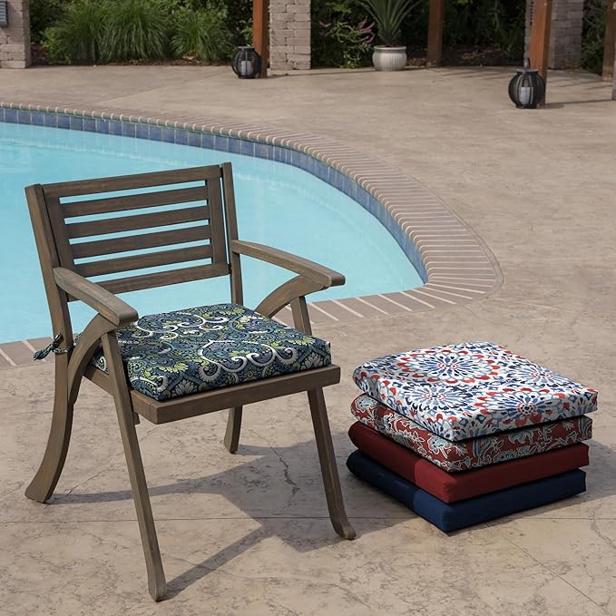 Arden Selections Rocking Chair Cushion, 19 x 18, Rain-Proof, Fade Resistant, Cushions for Rocking and Outdoor Chairs 18 x 19, Sapphire Aurora Blue Damask (Pack of 4)
