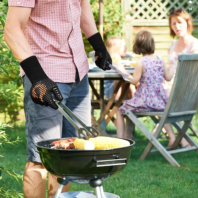 Onlyfire BBQ Gloves 1472°F Heat Resistant Grill Gloves Fireproof Oven Gloves for Cooking, Grilling, Barbecue, Smoker, Baking, Frying, Black