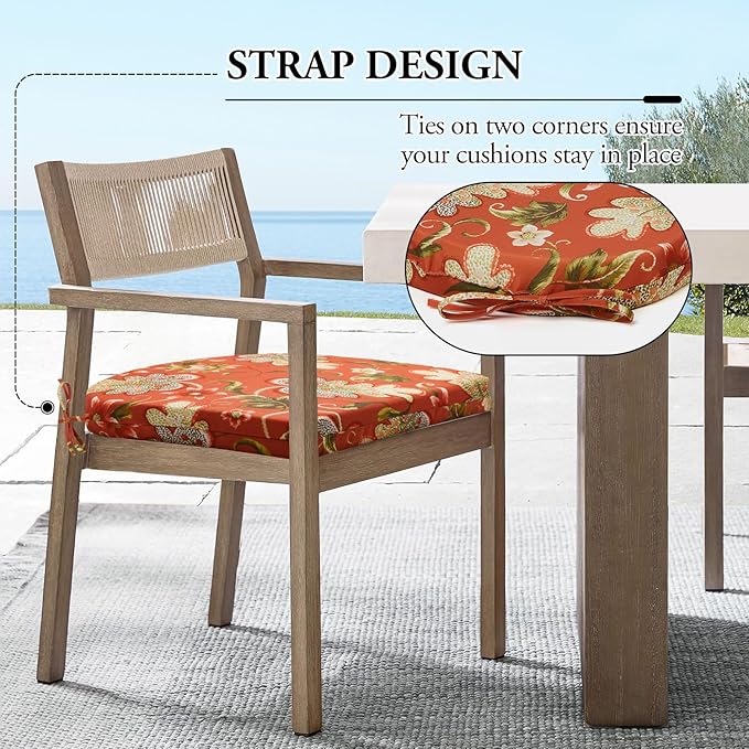 Wellsin Outdoor Chair Cushions for Patio Furniture - Patio Chair Cushions Set of 4 - Water Resistant Round Corner Outdoor Seat Cushions 17"X16"X2", Flower Red