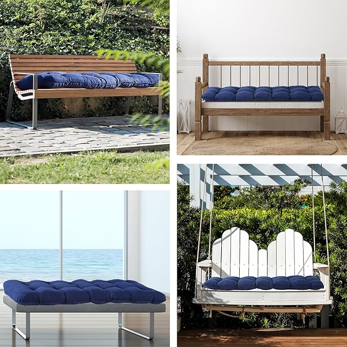 Outdoor Bench Cushion, 59x18x5 Inch, Waterproof Bench Cushion for Outdoor/Indoor Furniture, Tufted Patio Bench Seat Cushion, Fade Resistant Outdoor Cushions for Porch Swing Couch, Navy Blue