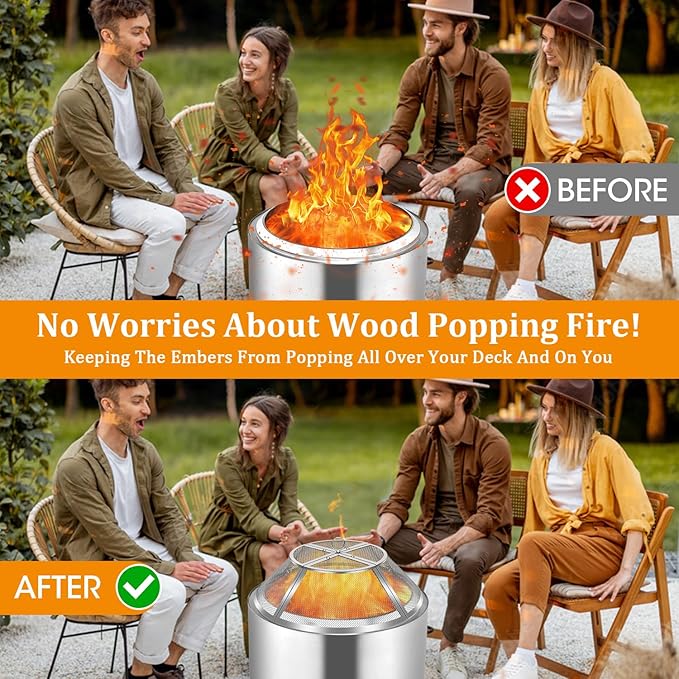 Fire Pit Spark Screen for Solo Stove Bonfire Shield 19.5inch,Stainless Steel Fire Pit Spark Cover Protector for Solo Bonfire,Fire Pits Mesh Screen Top Guard Outdoor Accessories Heavy Duty-Silver