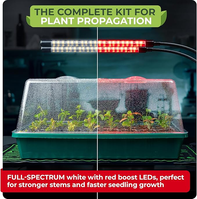 CARPATHEN Seed Starter Tray with Grow Lights and Heating Mat - 40 Cell Plant Germination Tray with 4.7" Humidity Dome Seed Starter Kit for Indoor Seed Starting and Propagation