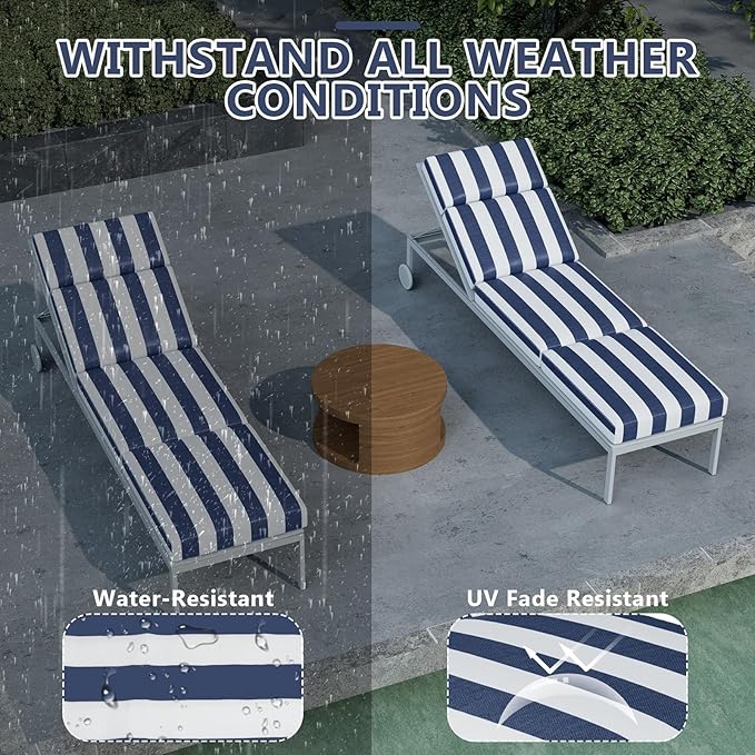 4 Pcs Chaise Lounge Cushions Outdoor, 80 x 26 x 4 Inch Lounge Chair Cushions for Outdoor Furniture - Waterproof Lounge Patio Replacement Cushion, 4In Fade-Resistant ThickPatio Chaise Lounge Cushion