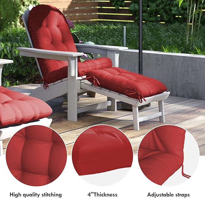 Adirondack Chair Cushion with Ottoman, Folding Adjustable Adirondack Seat Cushions, Waterproof Adirondack Patio Chair Pads for Garden, Deck, or Poolside, Large-Red-1