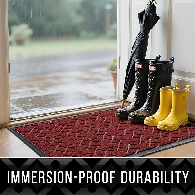 Yimobra Extra Large Door Mat 60x36, All-Season Waterproof Doormat Outdoor Entrance, Heavy Duty Non-Slip Outside Door Mat for Garage Patio Proch Entryway Indoor, Easy Clean, Red
