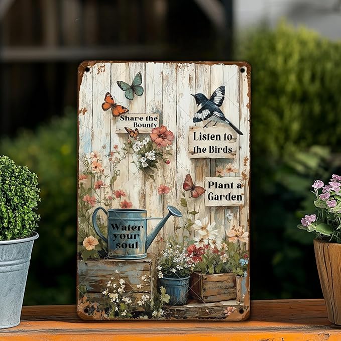 Funny Garden Tin Sign Plant A Garden Metal Signs Wall Decor for Yard Fence Outdoor 16x12 Inch