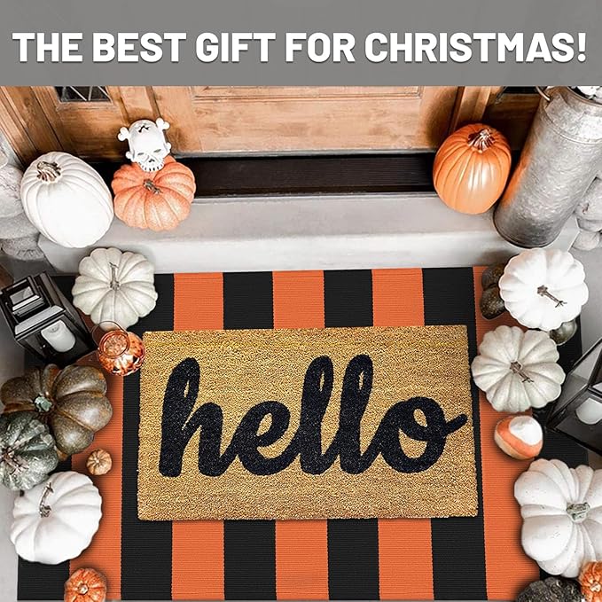IOHOUZE Fall Door mat 27.5" x 43" Orange Black Striped Area Rug Washable Front Porch Rug Striped Door Mat Outside Entrance Entryway Doormat for Fall, Halloween, Thanksgiving Porch Decor