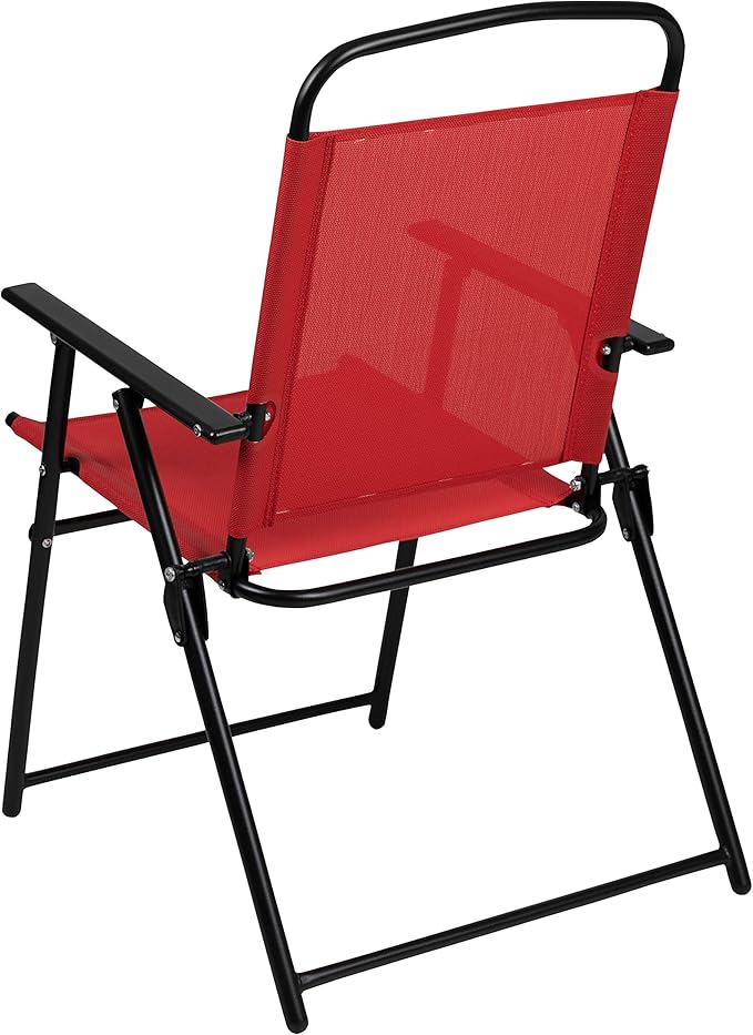 Flash Furniture Nantucket 6 Piece Red Patio Garden Set with Table, Umbrella and 4 Folding Chairs