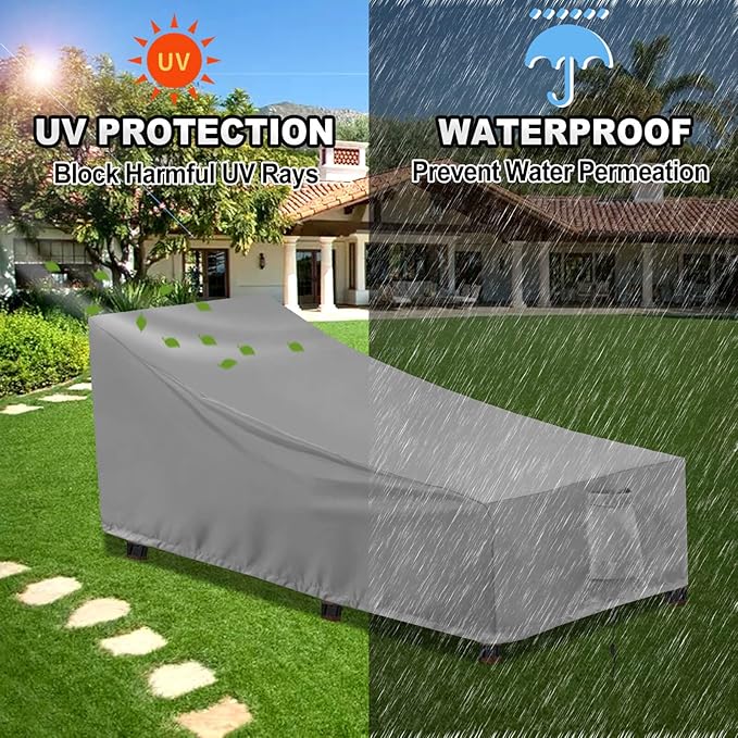 OutdoorLines Outdoor Waterproof Patio Chaise Lounge Chair Cover - UV Resistant Lounger Covers Heavy Duty Weatherproof Patio Sofa Furniture Covers, 2 Packs, 78Wx35.5Dx33H Inches, Gray